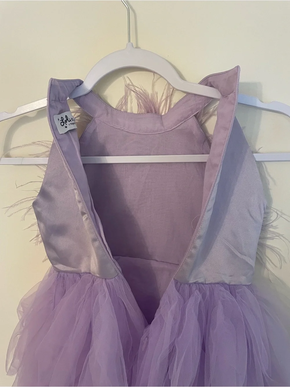 Lola + The Boys Lavender Princess Feather Dress Size 4